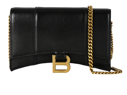 Hourglass Wallet On Chain, &pound;650, Handbags, Black, Leather, Front view